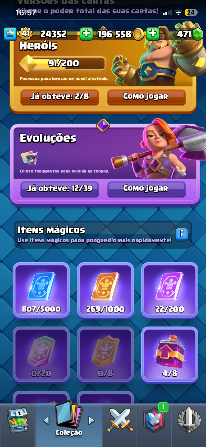 CONTA CLASH ROYALE QUASE 10K DE TROFÉU E 6 HERÓIS E VARIAS EVO