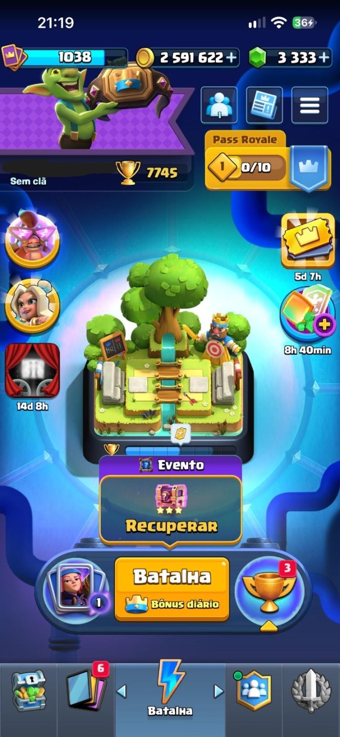 Conta Clash Royale / Arena 20 / 7.745 Troféus / 8 Evoluções / 6 Anos de Conta