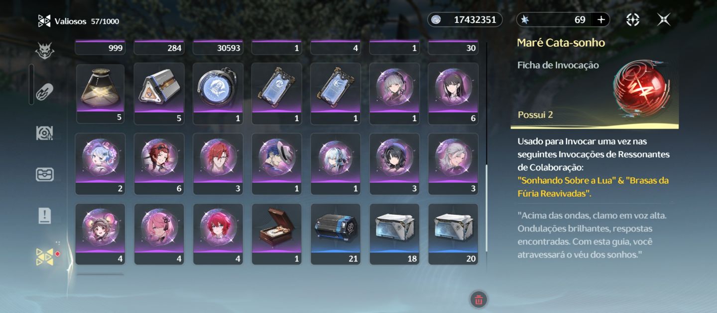 Conta de wuwa com Hyuki, yuno, suisui, rebeca, lynai, yangyang e armas 5 estrel