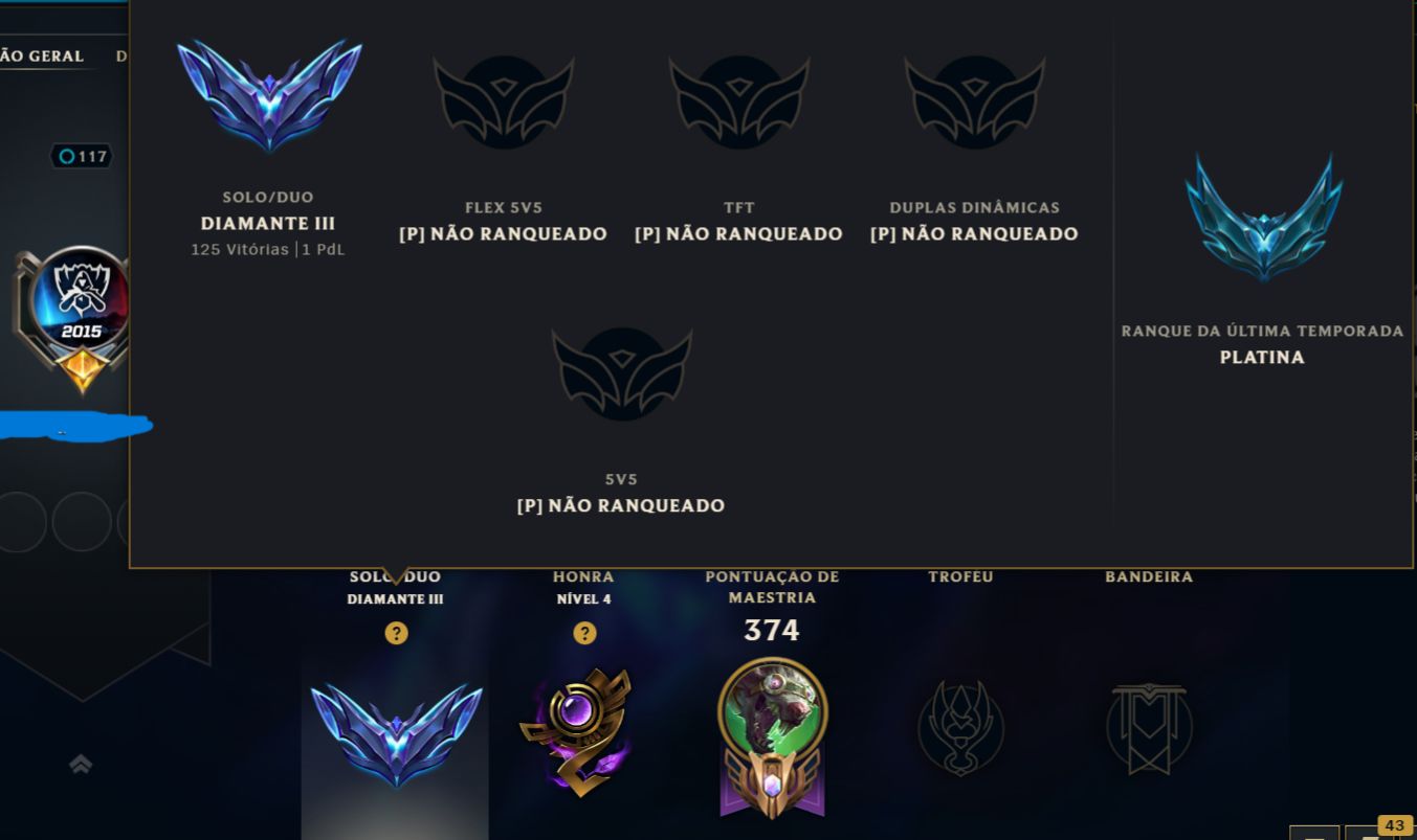 Conta LoL Diamante 3 - 01 PDL - 101 SKINS