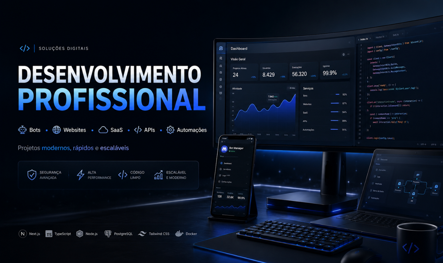 Criação de Sistema de alto nível, Websites e SaaS Personalizado | Entrega Rápida