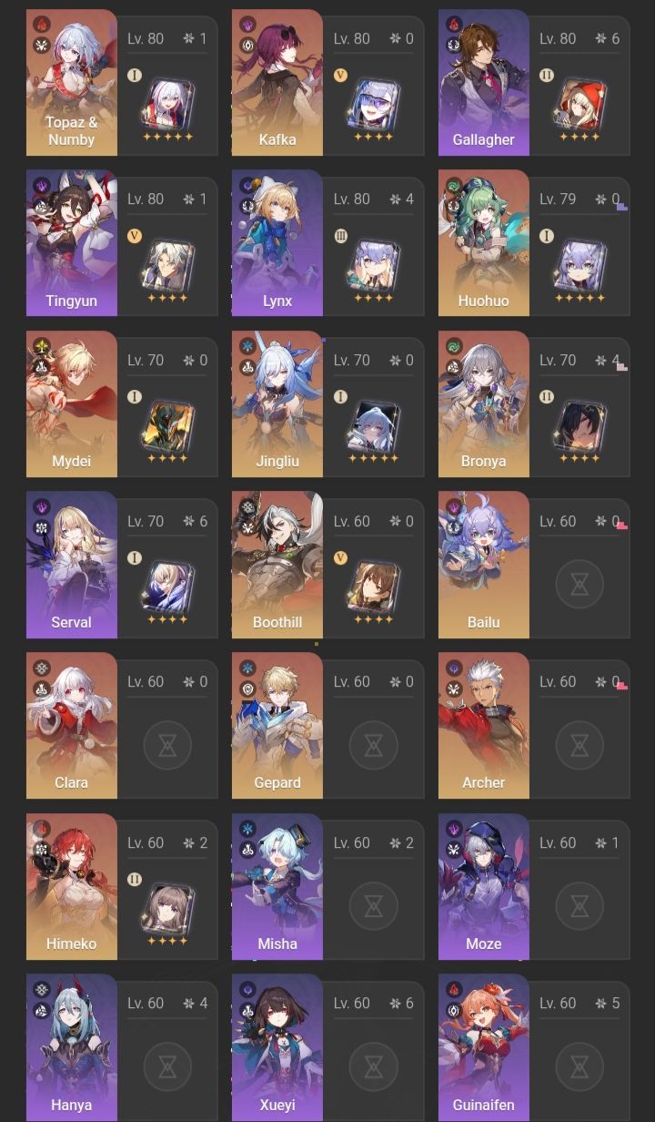 Conta hsr level 70, 53 personagens