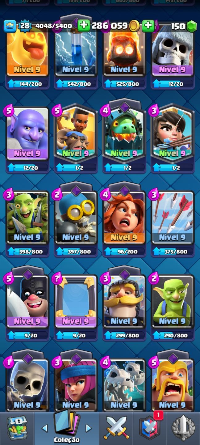 Conta de clash royale com várias cartas nível 11