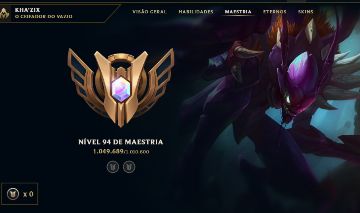 Conta, main Kha`Zix +de 1 milhão de mastreia, conta com 460 skins