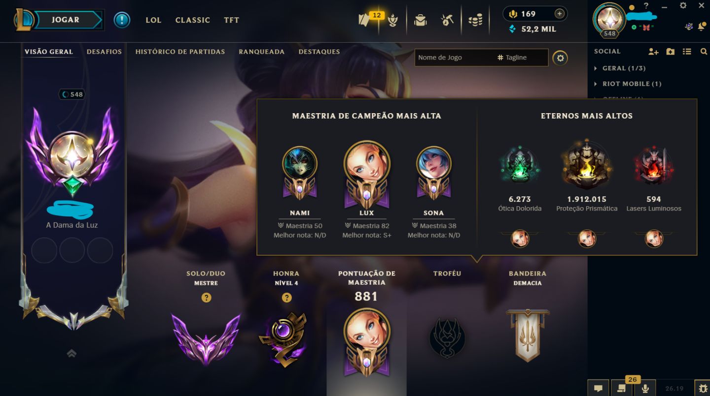 CONTA LEAGUE OF LEGENDS MAIN SUPORTE/FADINHA COM 860 SKINS NO ELO MESTRE 500+