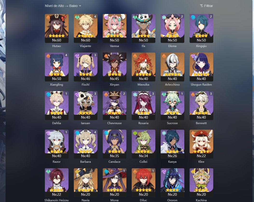 (Server America) Acc Lvl 44 - Varessa, Mavuika, Arlequino, Navia e+