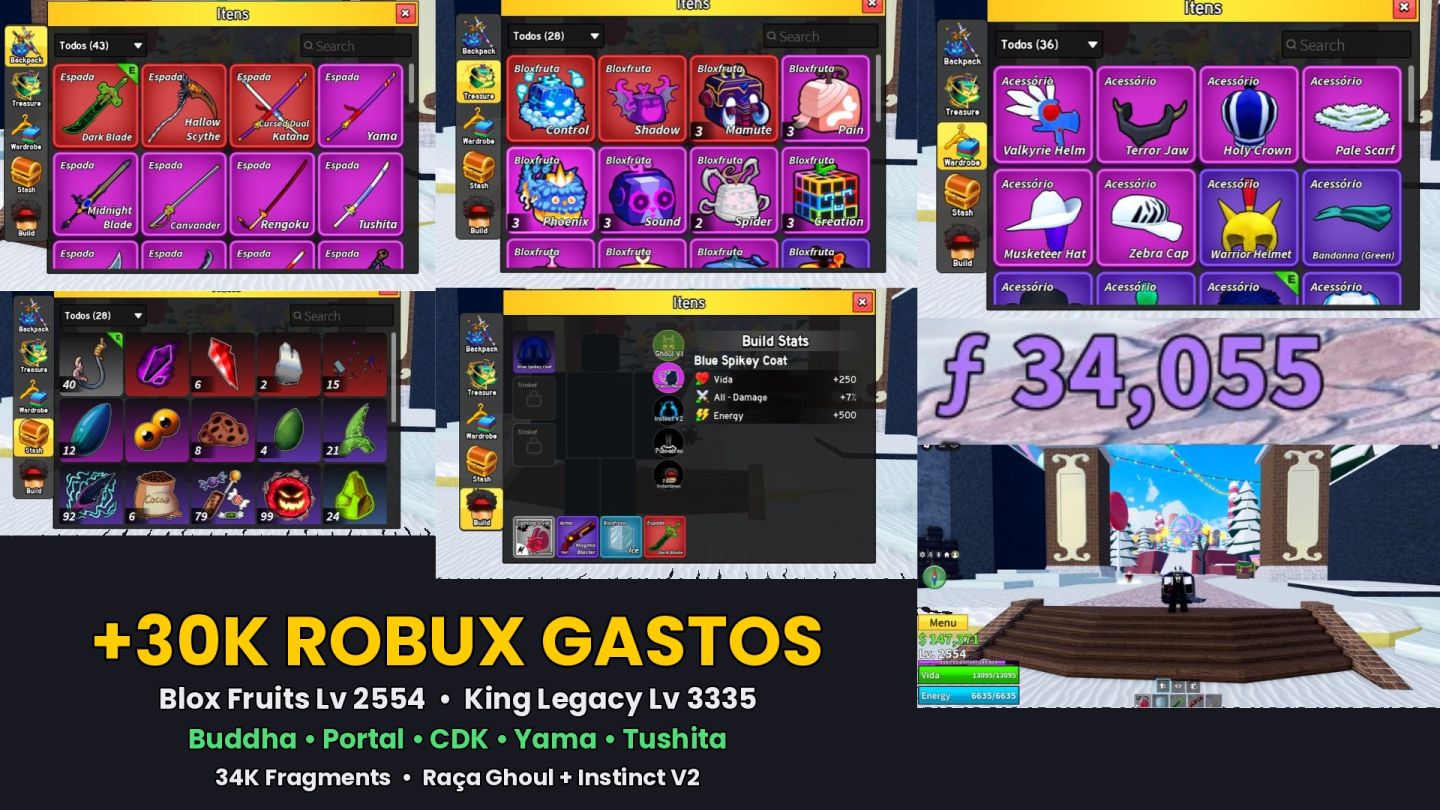 Conta Roblox Blox Fruits 30K+ Robux Gastos | Buddha Perm, Portal Perm, CDK...