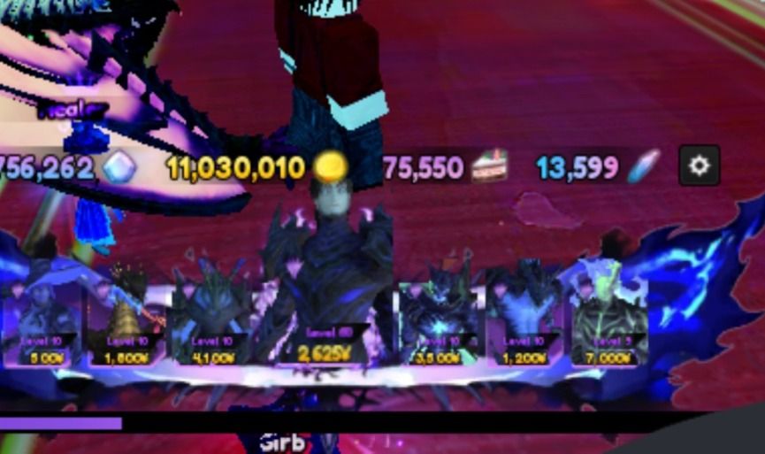 Conta de roblox focada em anime vanguards (18 monarcas e 13.5k rr)