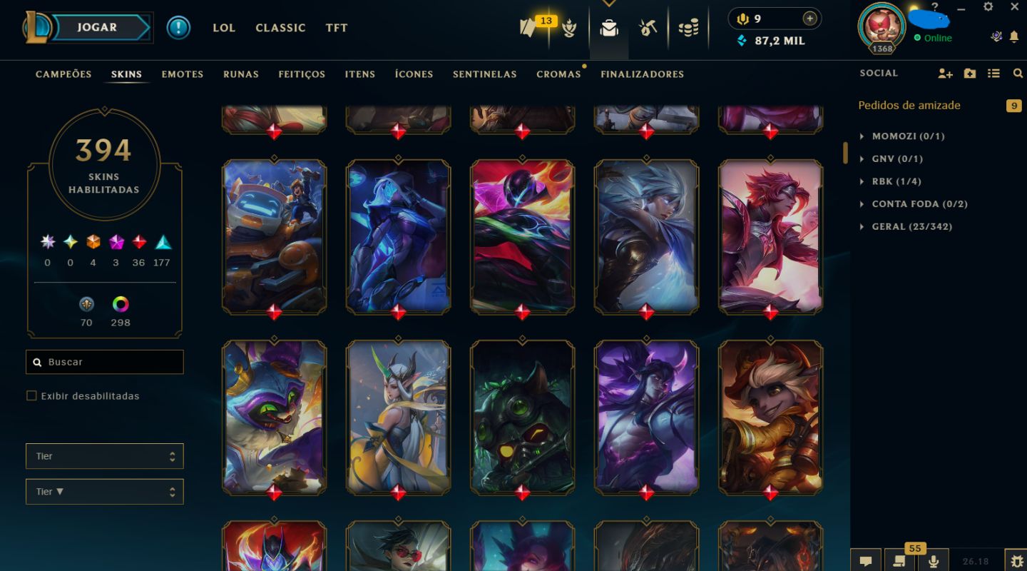 Conta League Of Legends Nv 1368 ( 394 Skins )