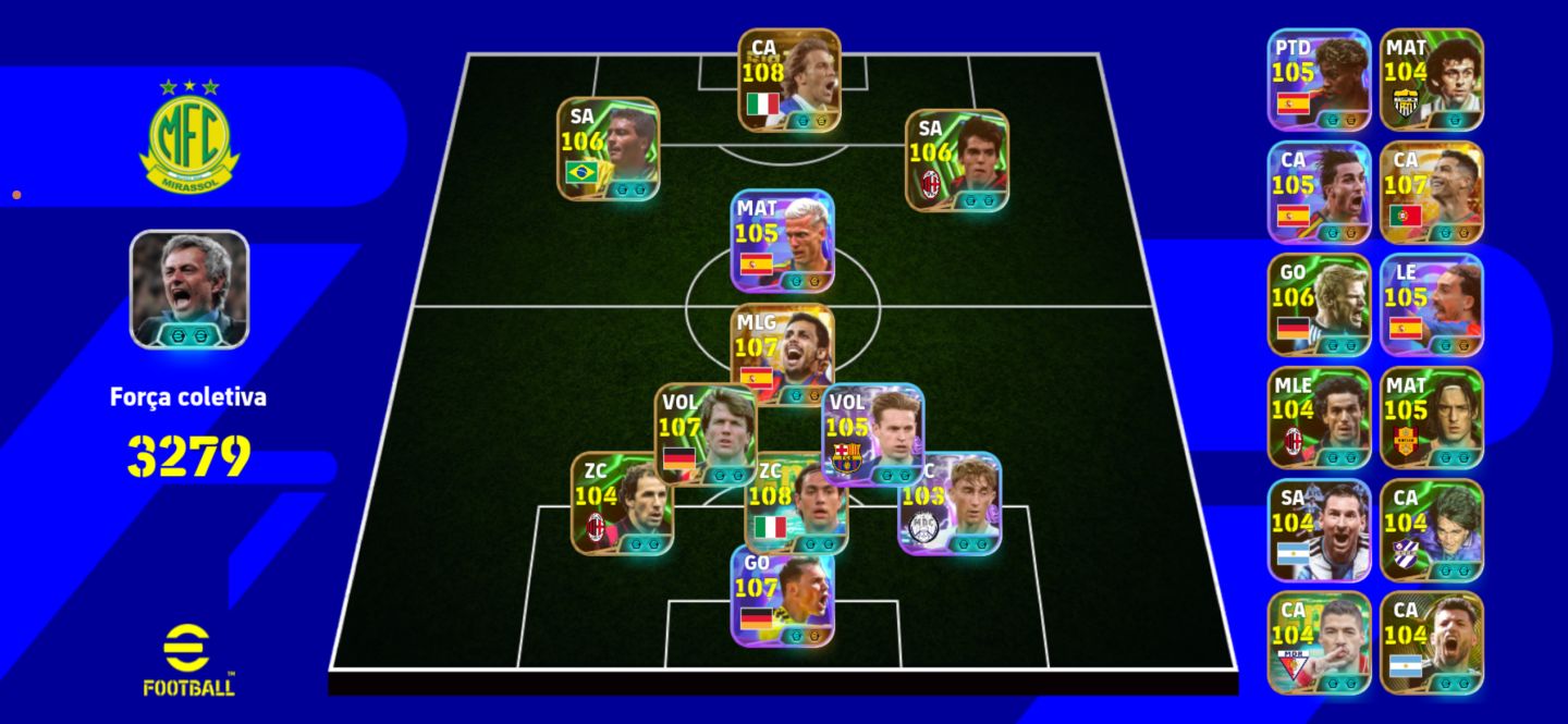 CONTA EFOOTBALL 3280 ROMÁRIO, NESTA, KAKÁ, DEL PIERO, MATHAUS, CR7, YAMAL