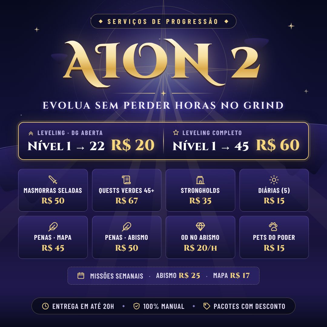 Aion 2 Global - Leveling e Services/pets/quests/diárias/penas....