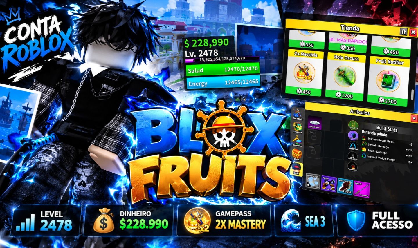 CONTA BLOX FRUITS | LVL 2478 | 2X MASTERY | FULL ACESSO