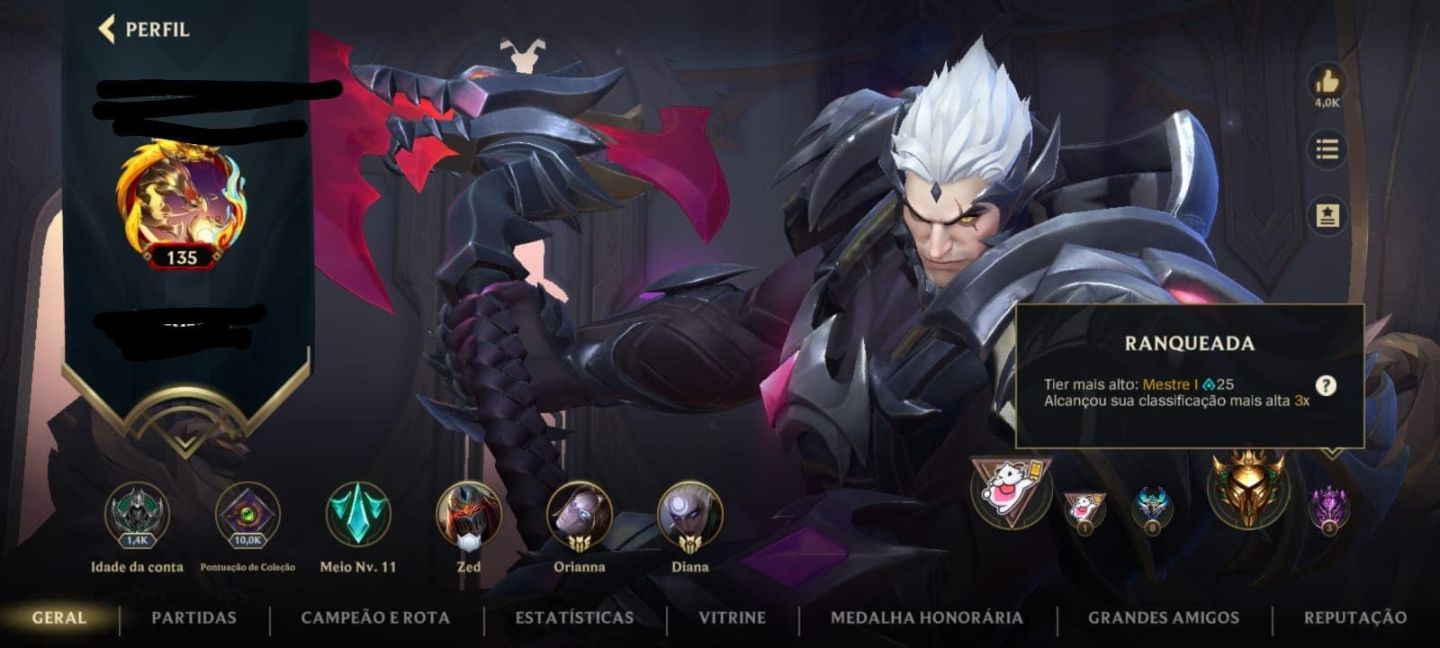 WILD RIFT - 3X MESTRE -LEVEL 135 - 37 SKINS- 1400 DIAS DE IDADE.