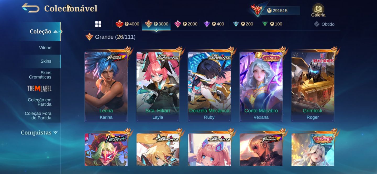 CONTA HIGH-END MOBILE LEGENDS COLEÇÃO RARA