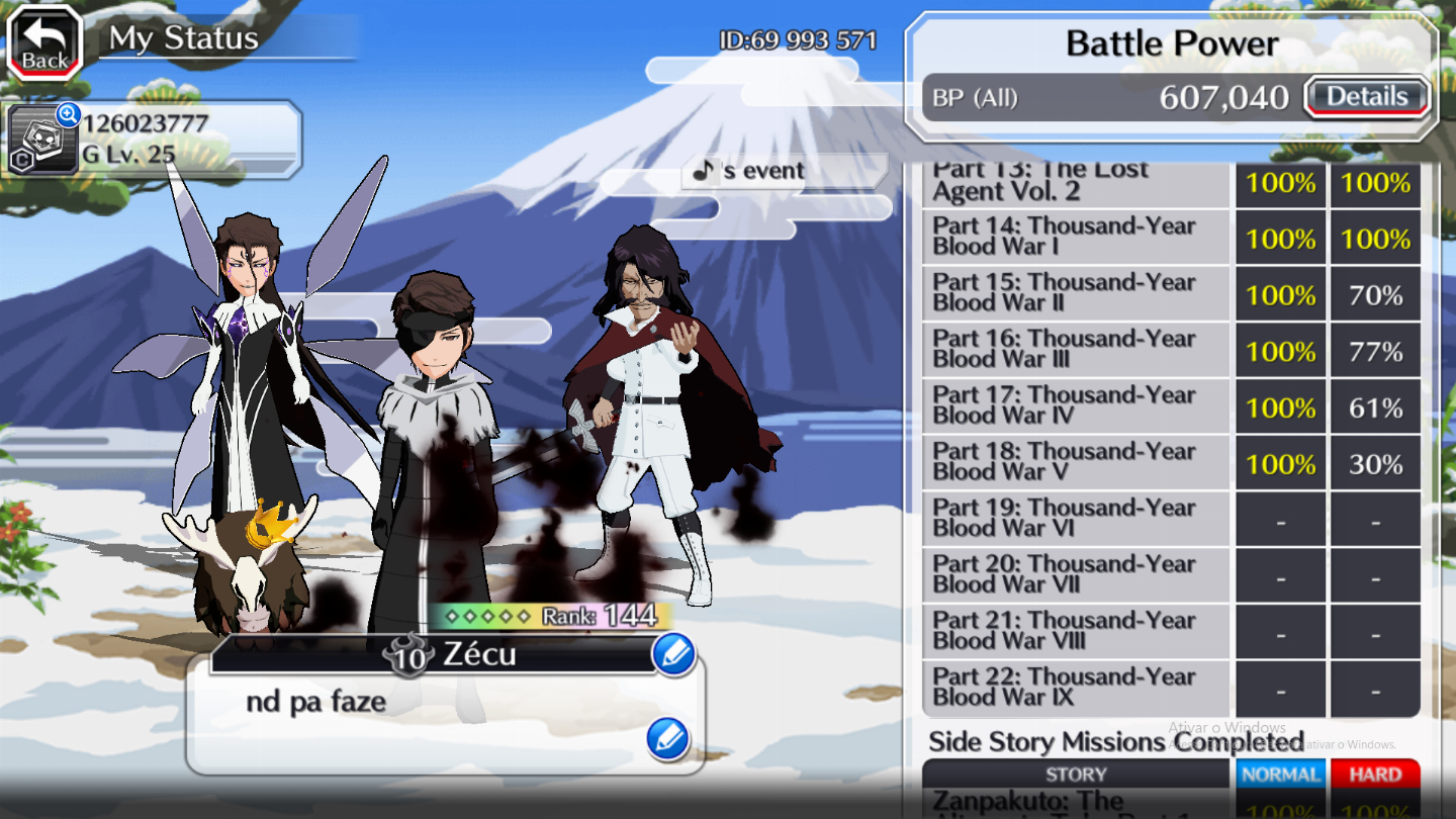 Conta de Bleach Brave Souls (BBS) Mid-Game