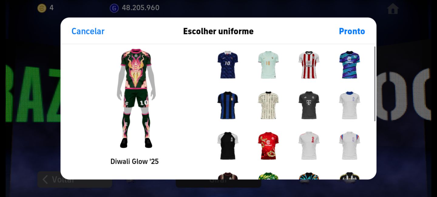 Conta de efootball mobile a venda, com Iniesta 107, os dois Pelé, e muito mais.