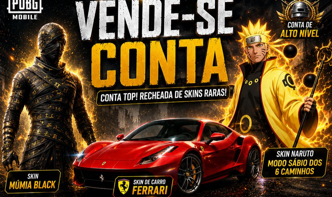 Conta pubg mobile, skin mumia black, skin naruto sabio, m416 glacial,ferrari etc