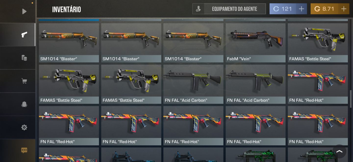 CONTA DE STANDOFF COM 1 FACA E 2 LUVAS E ALGUMAS ARMAS RARAS