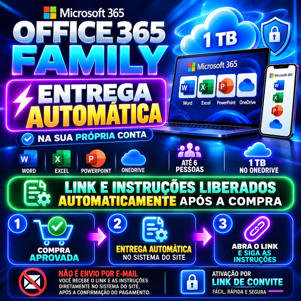 Office 365 | 1TB OneDrive | Word, Excel, PowerPoint | NA SUA CONTA! 30 DIAS