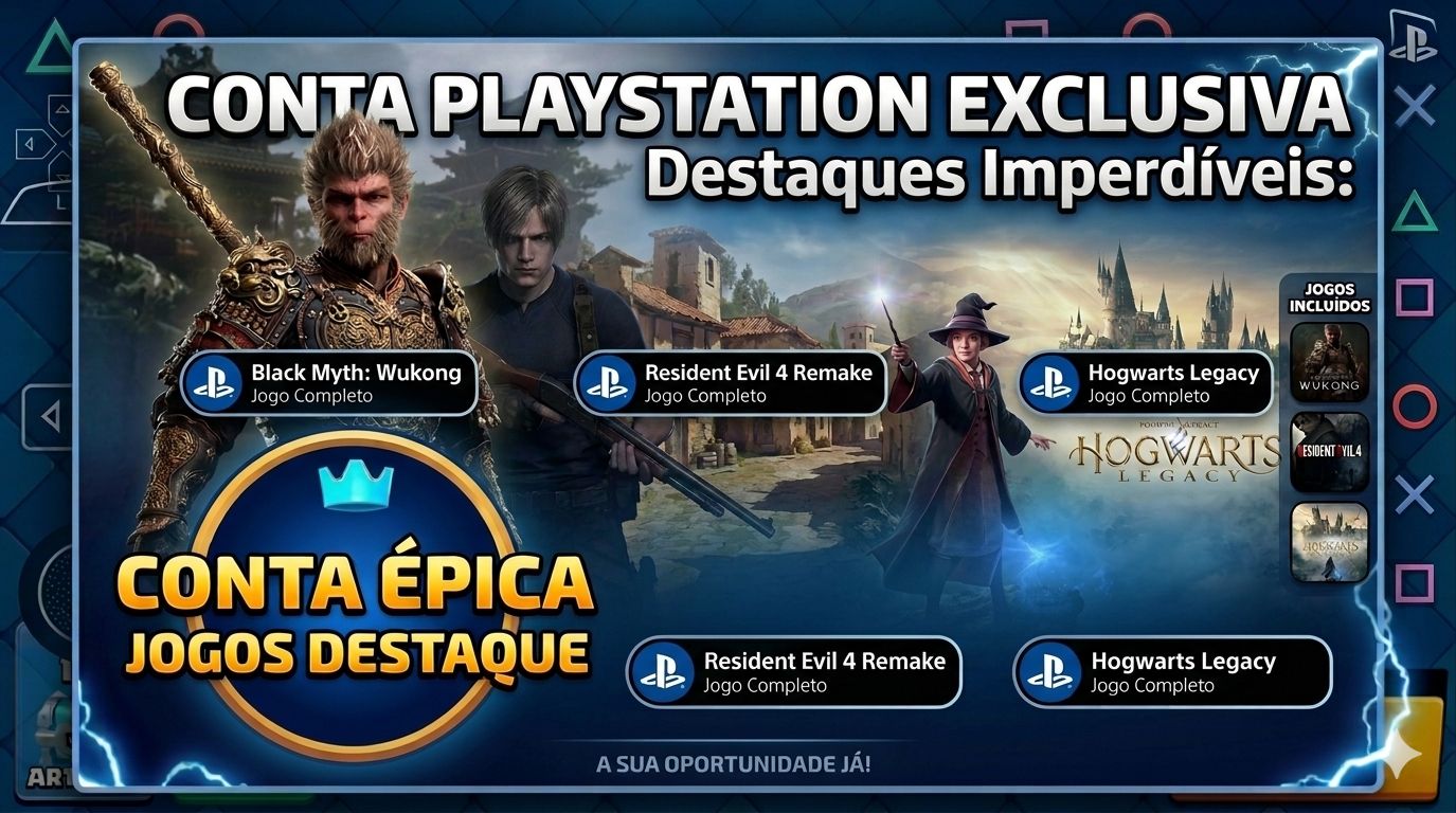 CONTA PSN - BLACK MYTH WUKONG + HOGWARTS LEGACY + RE4 REMAKE