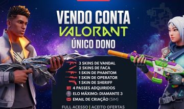 CONTA VALORANT C/ XENOHUNTER, BUTTERFLY RGX + VANDAL PRELÚDIO E +