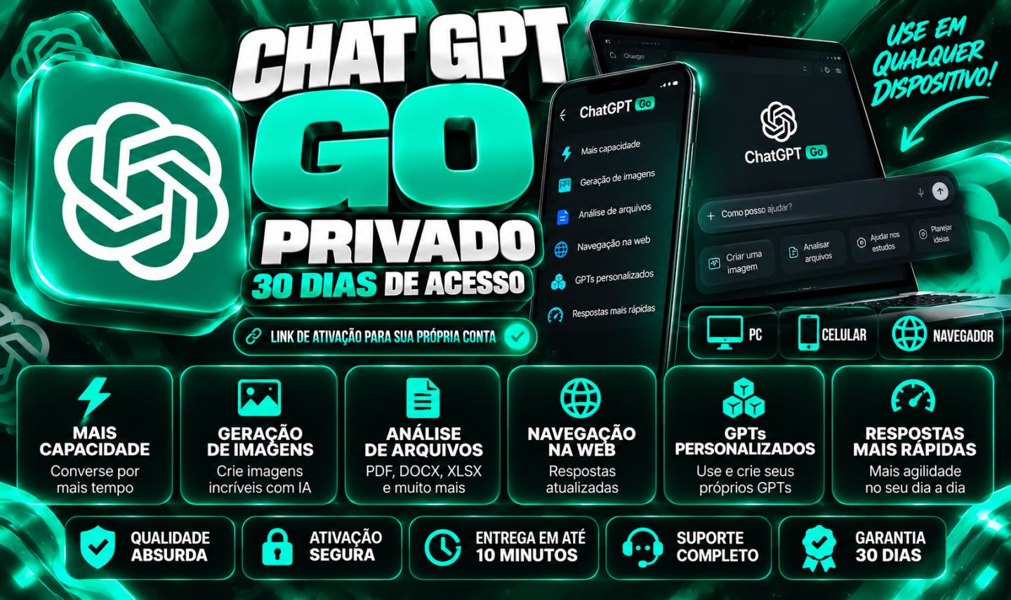 Entrega Manual-Chat Gpt Go 30 Dias - Ative na Sua Conta do Chatgpt
