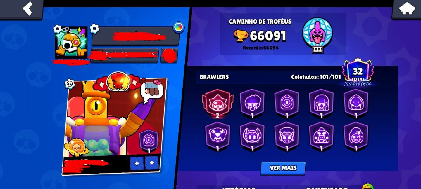 Conta de brawl stars criada em 2020 com 66k de Troféu e com todos os brawl.