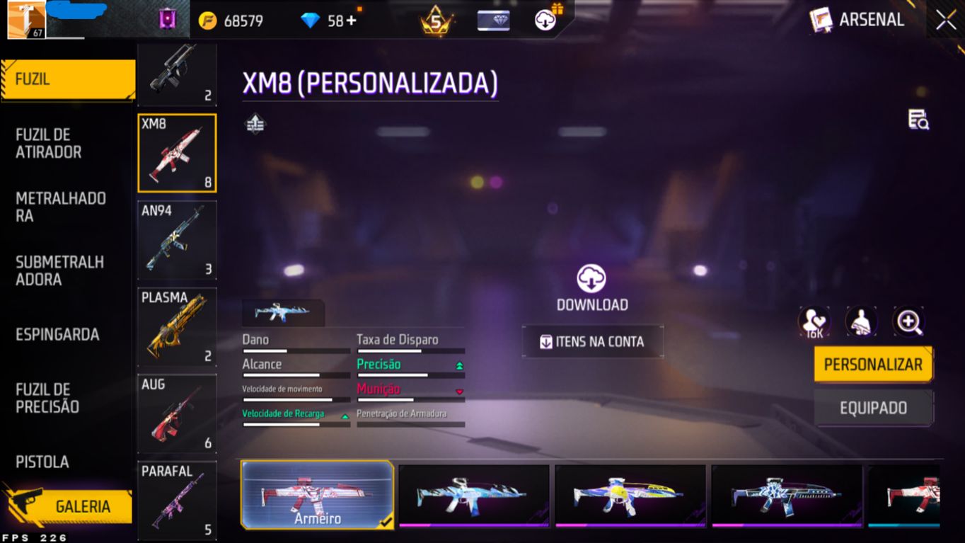 Conta de freefire nivel 67