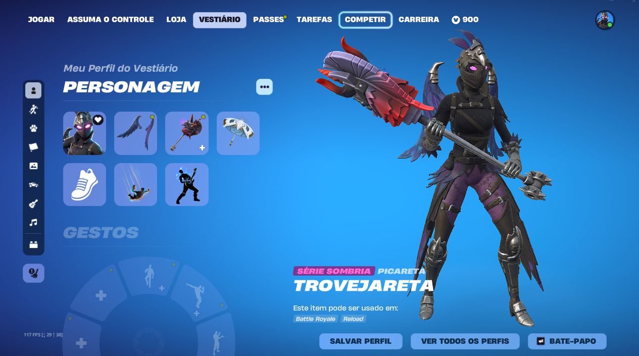 Conta Fortnite Barata | 36 Skins+900 V-Bucks | Picaretas, Asas delta e Emotes