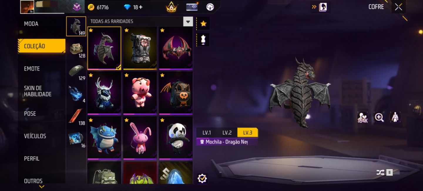 Conta de free fire a venda com várias skins!!!