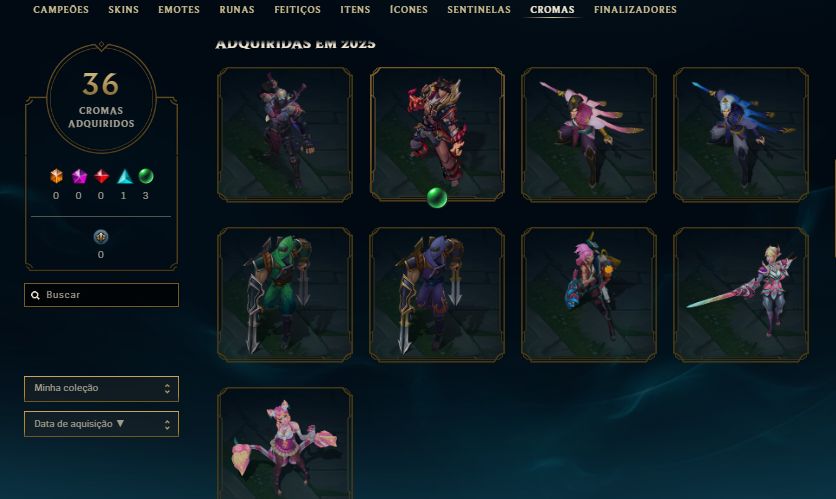 CONTA ESMERALDA 4 / MF EXOCÓSMICA / 4 SKINS DO YASUO / 42 SKINS / 10K EA
