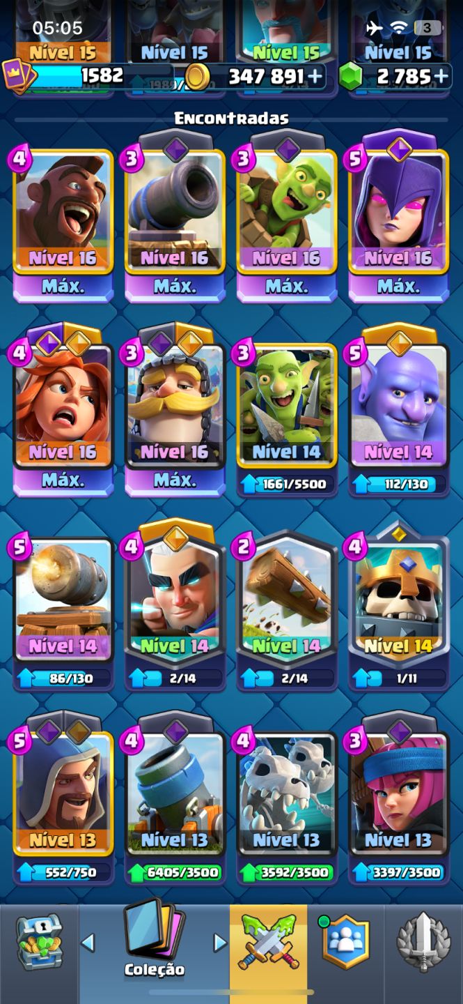 13K | 122/123 CARTAS | 2.785 GEMAS | 347K OURO | 9 CURINGAS EVO
