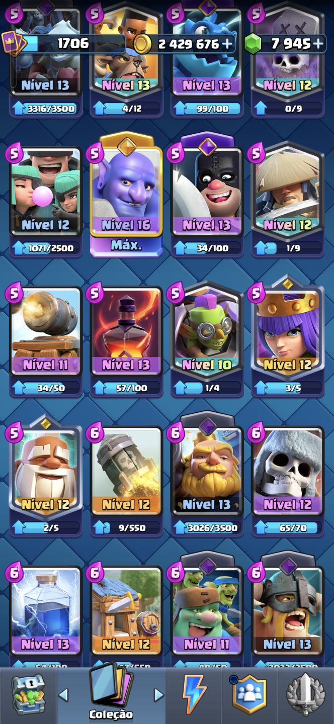 CONTA CLASH ROYALE UPADA COM ARENA ALTA | 12800 TROFÉIS | TODAS AS CARTAS