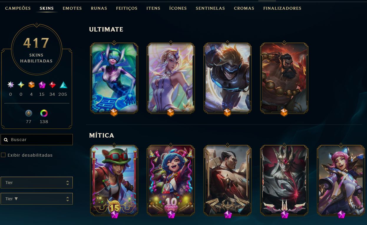 Conta Lol platina 4 com 417 skins, Full acess