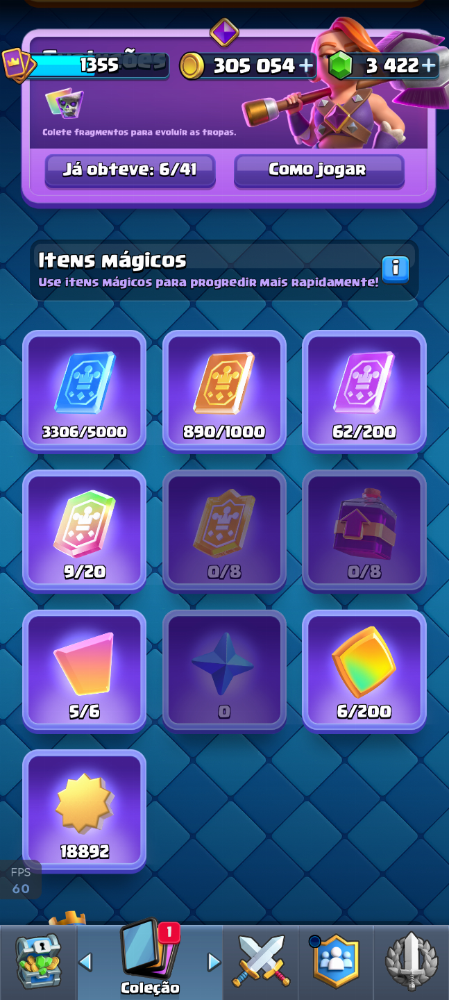 CONTA BRAWL 14K+ 66 SKINS E 250+ GEMAS E CONTA CLASH 7500+ EVOLUÇÕES 3300+ GEMAS