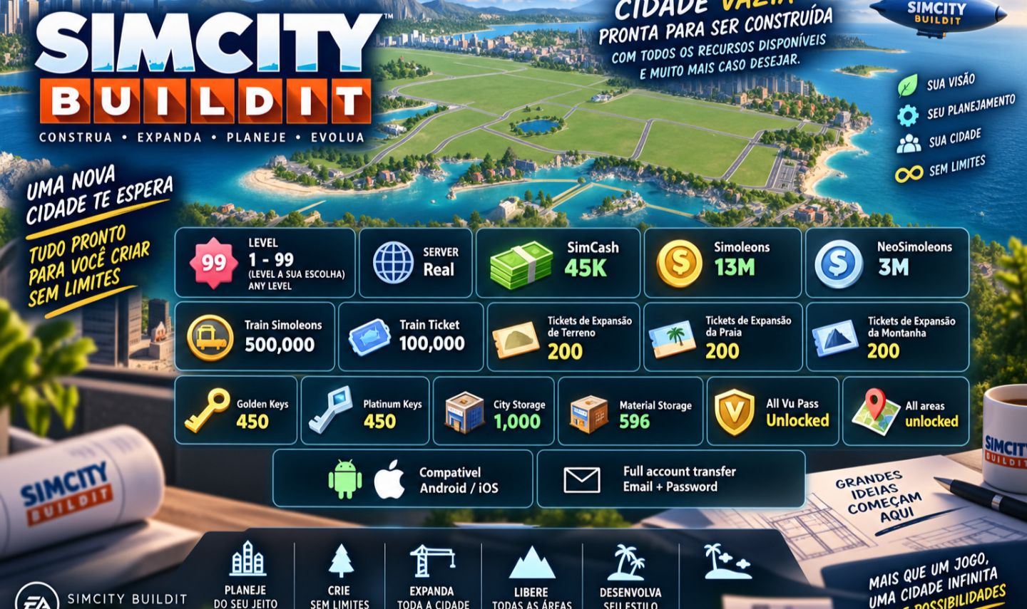 Simcity Buildit Level 1-99 45K SimCash Full Account Transfer Real Server