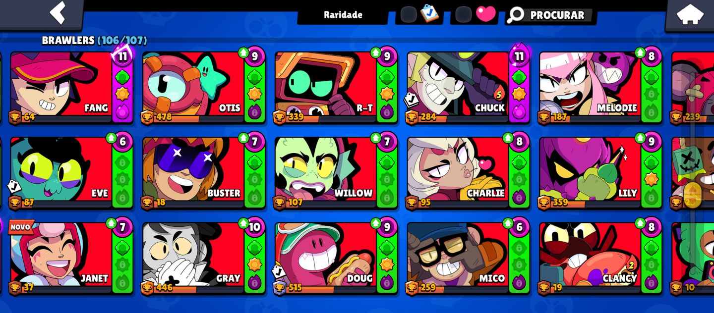 CONTA RARA DE BRAWL STARS COM MUITAS SKINS DE PARCERIA