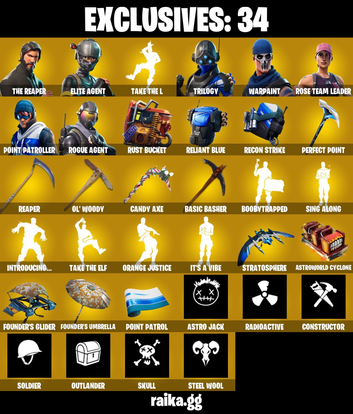 64 Skins - The Reaper, OG STW (Farm vbucks), Omega, Machado doce & Foice