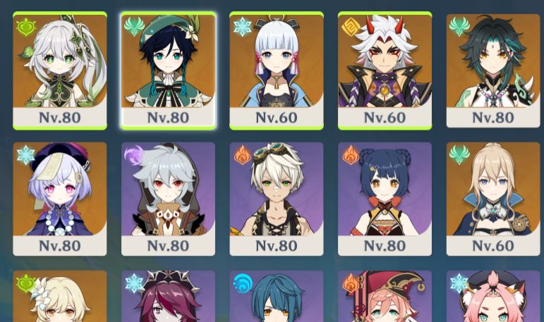 Xiao + nahida + ayaka + arataki itto + venti + qiqi + jean + mona
