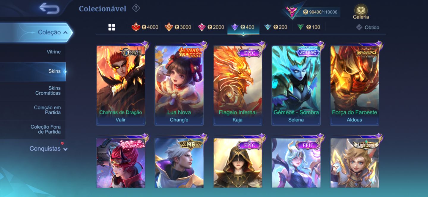 Conta Móbile Legends full heróis / emblemas e com várias skins