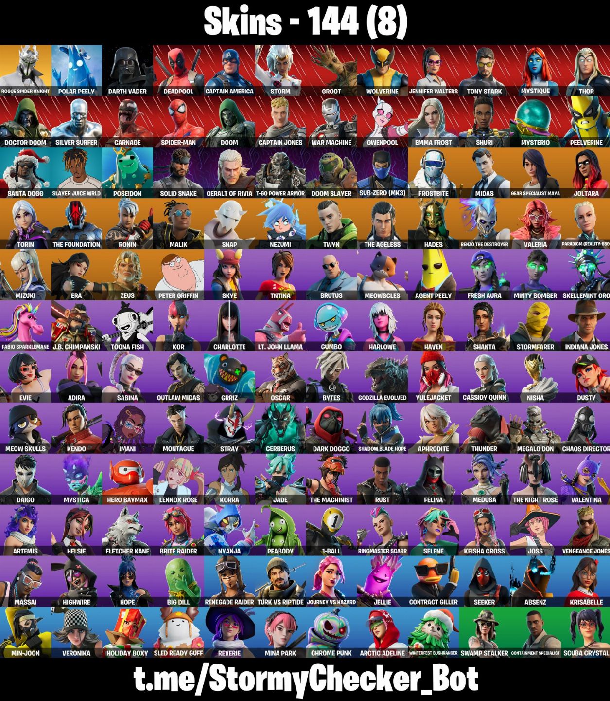 144 SKINS - ROGUE SPIDER - FULL TRYHARD - HEROINA - 1300 VBUCKS