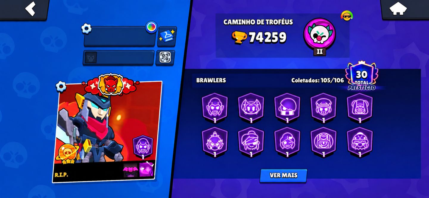 Conta de brawl stars 74000 troféus e de brinde uma conta de clash roye muito boa