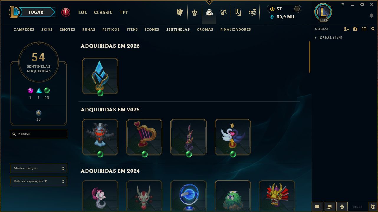 Conta FullAcesso de LOL lvl 1.456 + 832skins + 7/7 ultimate + elo Esmeralda III