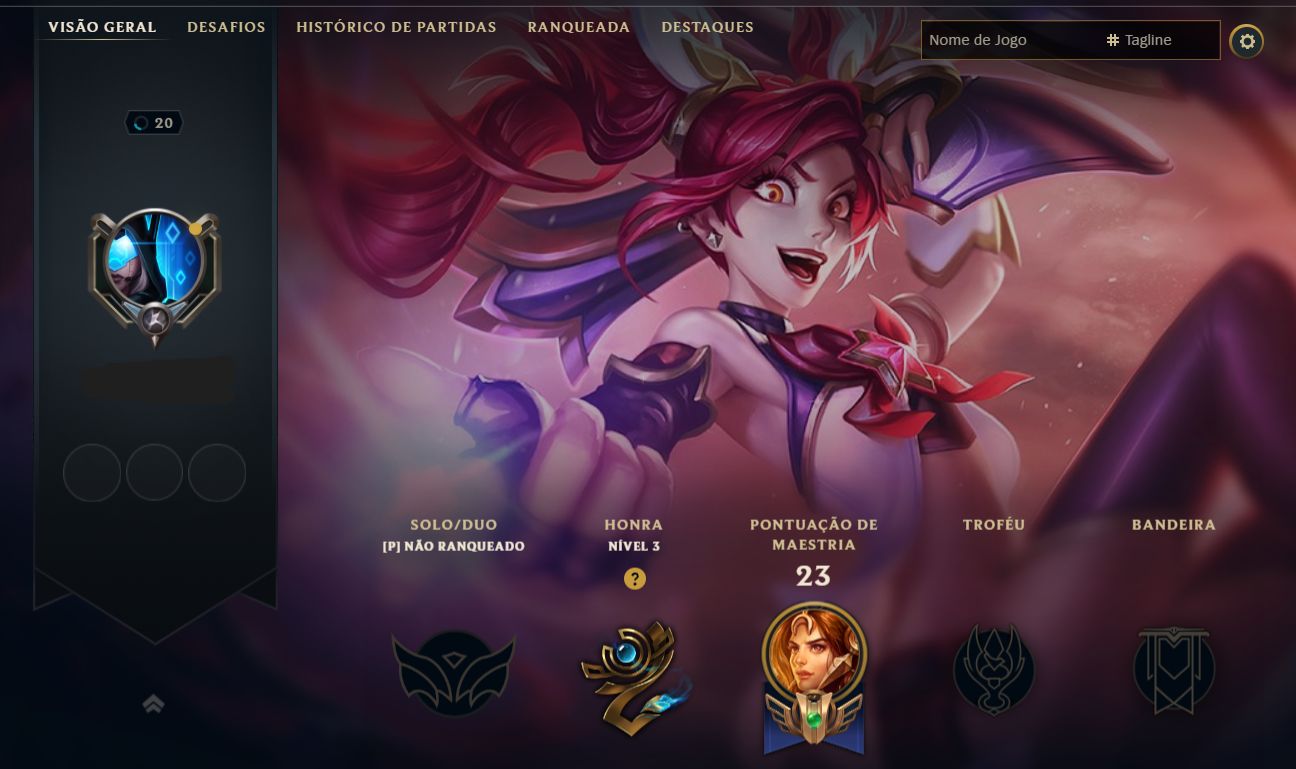 CONTA LEVEL 20 | 6 CAMPEÕES | 1 SKIN LENDARIA JINX GUARDIÃ ESTELAR