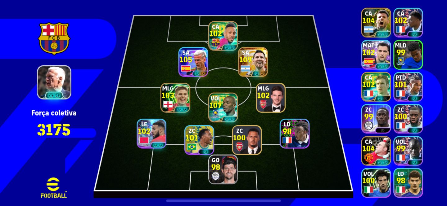 CONTA DE EFOOTBALL / MESSI 111 / OLMO 106 / MAKÉLÉLÉ 107 !!!