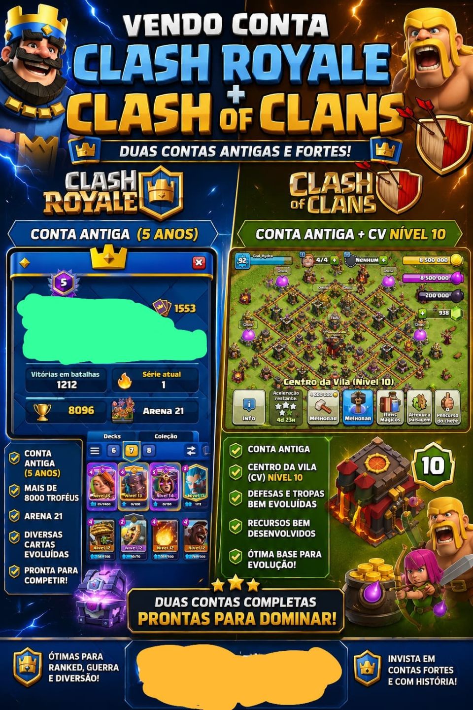 Clash Royale (5 anos) + Clash of Clans (CV11) | Pacote Completo