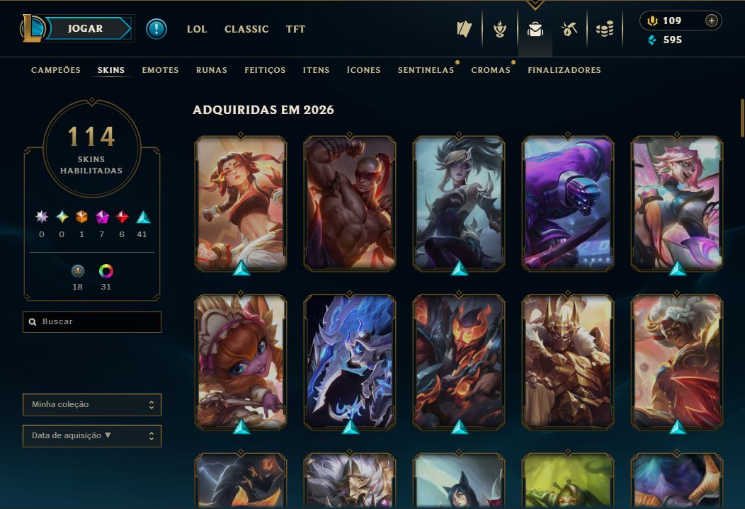 Conta LOL com 114 skins no Gold 1