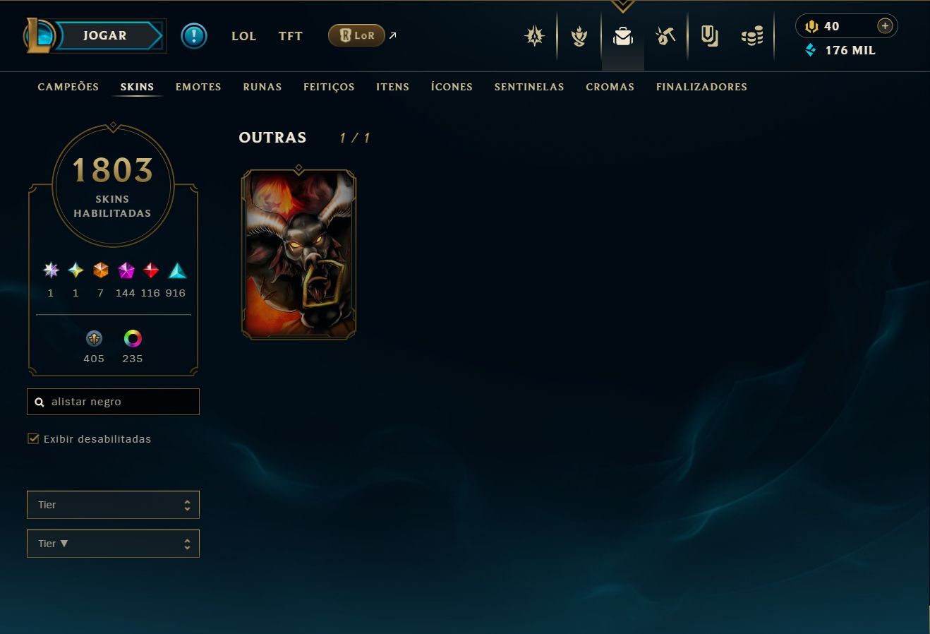 Conta de lol com 1807 skins com bastante skins e-mail de criação full dados
