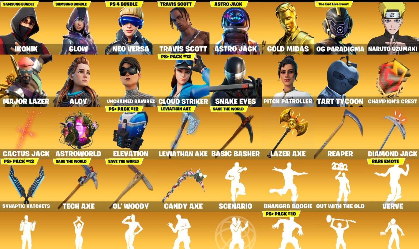 CONTA DE FORTNITE 900 SKINS | TRAVIS SCOTT | IKONIK | GLOW | INDIGO KUNO