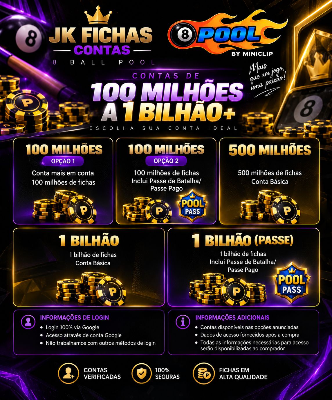 8 ball Pool contas,fichas,tacos, [PREÇO DE REVENDA]